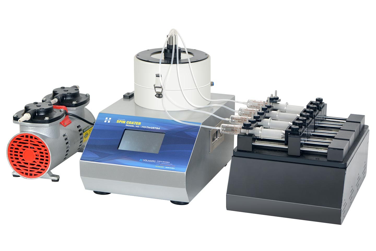 Spin Coating Unit with Integrated Integrated 4 Channel Syringe Pump